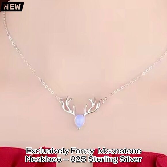New Exclusively Fancy Deer Antler Moonstone Necklace – 925 Sterling Silver - Picture 3 of 3